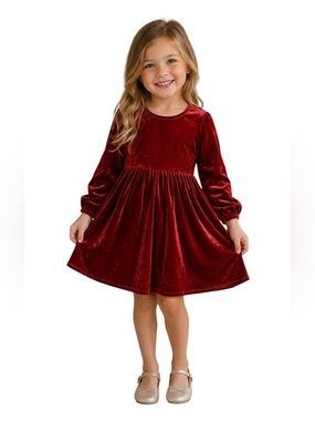 Dip Girl’s M Velour Holiday Fit And Flare Dress Long Sleeve Casual Chistmas Cute